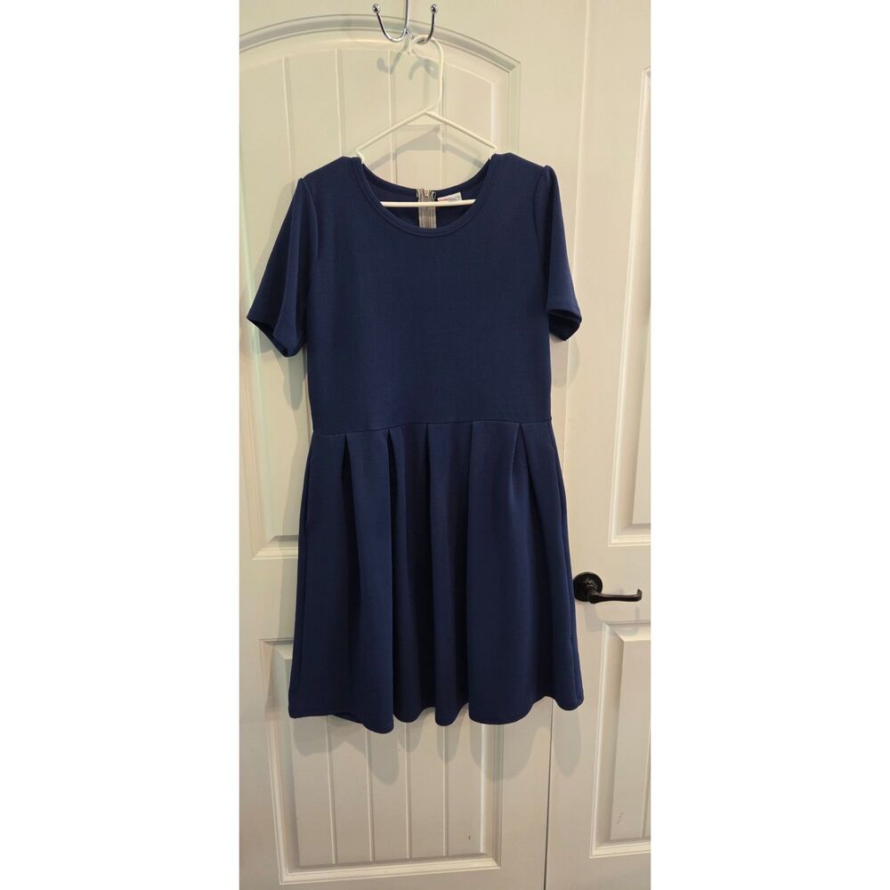 LuLaRoe 2XL Navy Blue Amelia Dress Pockets Full Zip Fit & Flare